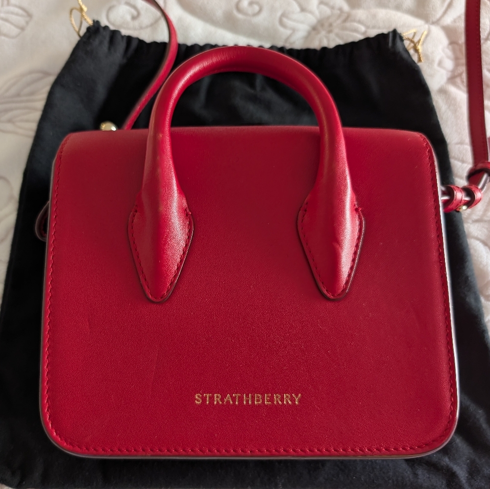 [Strathberry] Authentic Ruby Red Nano Tote Gold Hardware with Leather Strap - Picture 11 of 15